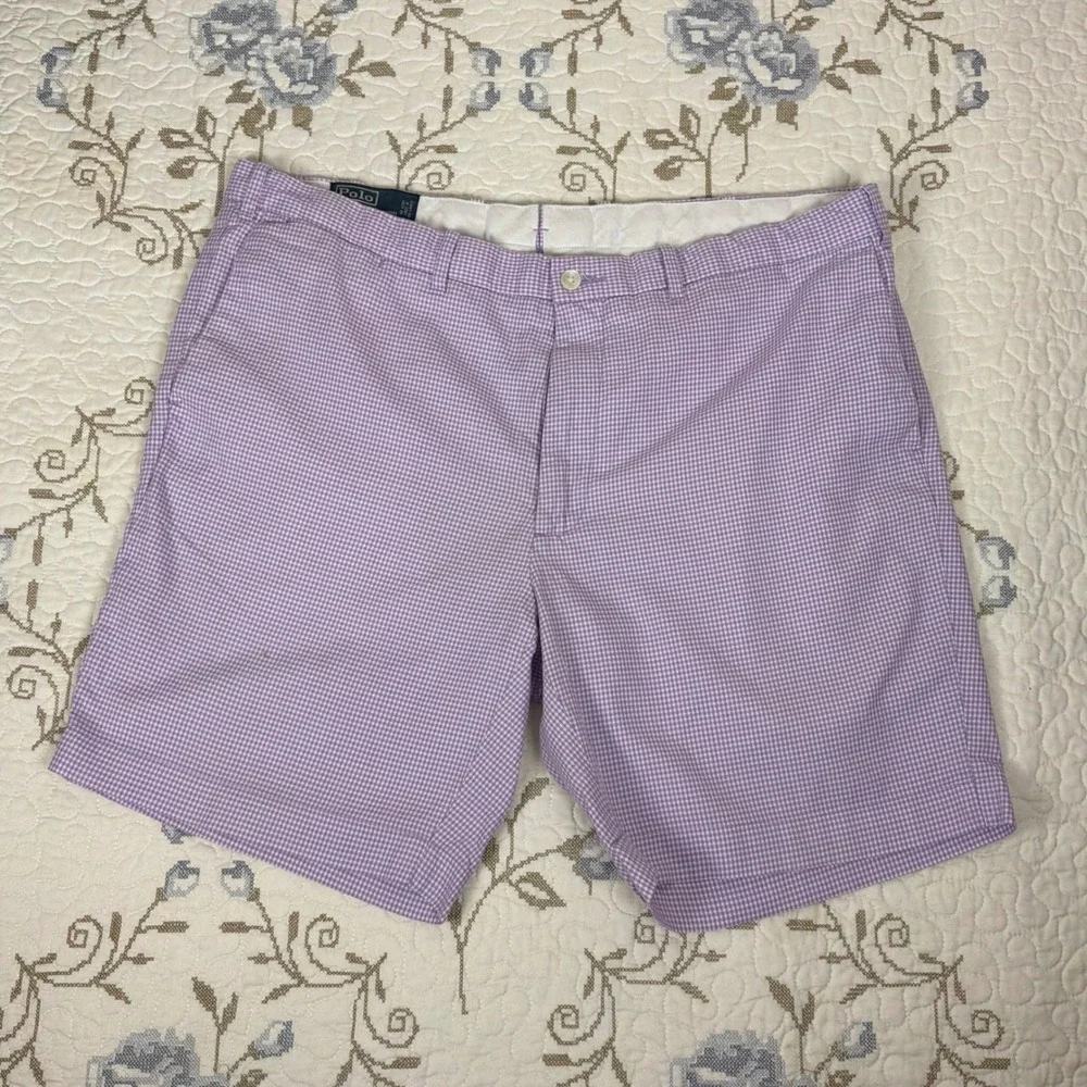 Polo Ralph Lauren Shorts Mens 38 Purple Gingham Good Slim GI Fit